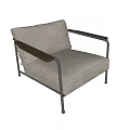 Modern Beige Upholstered Accent Chair With Black Metal Frame And Comfortable Armrests