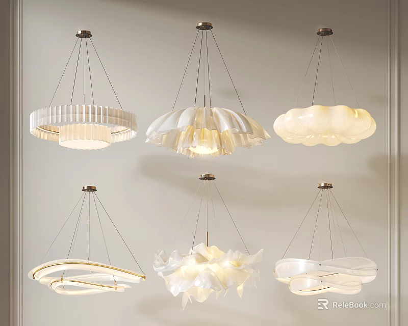 Modern Chandelier Designs With Various White Stylish Shapes For Interior Decor 3d model 