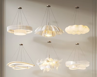 Modern Chandelier Designs With Various White Stylish Shapes For Interior Decor 3d model