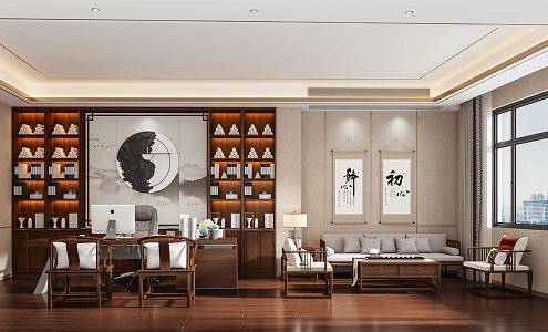 New Chinese Office Manager Room 3d model