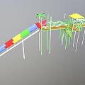 Playground Equipment With Colorful Slide Yellow Canopy Palm Tree Decorations Star Railings And Stairs