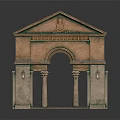 Classical Entrance Gate with Archway Design Stone Columns Ornate Top Decoration and Side Wall Lamps
