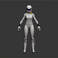 White Armored Biological Character With Helmet And Yellow Accent Standing Pose