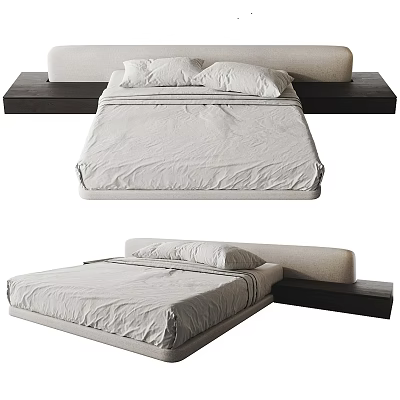 Modern Minimalist Double Bed Design With Upholstered Headboard And Gray Bedding 3d model