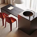 Modern Dining Set With Black Table Two Red Chairs And Black Cube Sink 3d model