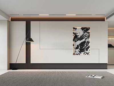 Modern Interior Design With Black White Abstract Painting Floor Lamp And Gray Carpet 3d model