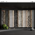 Modern Feature Wall With Stone Textured Panels Striped Patterns And Illuminated Lighting