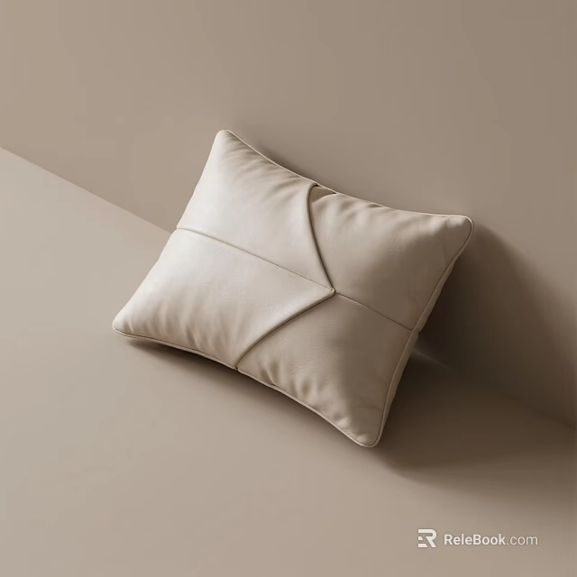 Beige Minimalist Throw Pillow With Soft Fabric And Cross Stitch Design For Home Decor 3d model 