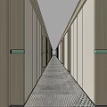 Modern Elevator Lobby Corridor With Number 3 Door Patterned Carpet And Wall Panels 3d model
