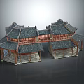 Traditional Chinese Architecture with Curved Eaves Grey Tile Roof and Wooden Structure Courtyard Design