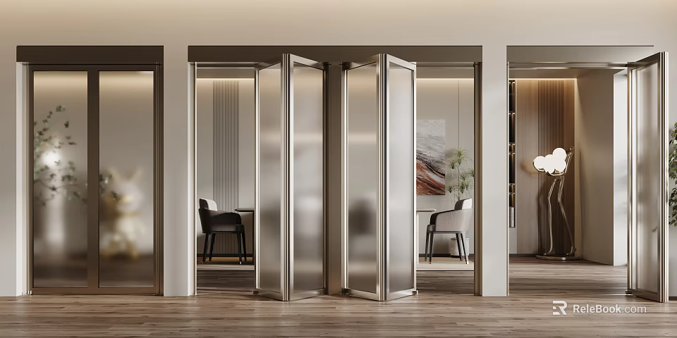 Modern Folding Glass Doors With Transparent Panels Enhancing Contemporary Interior Space 3d model 