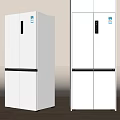 Two White Standing Refrigerator Freezers With Modern Design On Wooden Floor