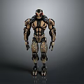 Futuristic Mechanical Robot Character With Camouflage Armor And Metallic Details