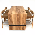 Wooden Rectangular Dining Table Set With Four Chairs Upholstered Seats And Black Accent Strip 3d model