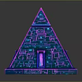 Neon Purple Blue Pyramid Structure With Circuit Patterns And Reflective Base