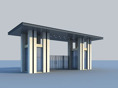 Modern Entrance Gate Design With Roof Columns Glass Doors And Metal Frames 3d model