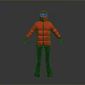 Red Hooded Down Jacket With Goggles Dark Pants And Black Gloves