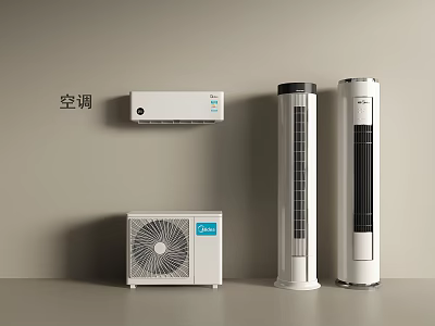 Modern White Air Conditioners And Tower Fans With Wall Mounted And Cabinet Designs 3d model