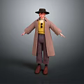 Game Movie Character Wearing Black Hat Brown Long Coat Yellow Sweater Striped Pants Brown Shoes