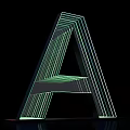 3D Letter A Design With Green Illuminated Lines On Black Background 3d model