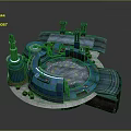 Cartoon Sci Fi Scene Featuring Blue Circular Structure With Mechanical Towers And Central Pool 3d model
