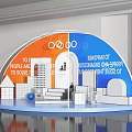 Window Display Decoration with Arched Structure Orange Blue Sections and Geometric Decorations Text Elements 3d model