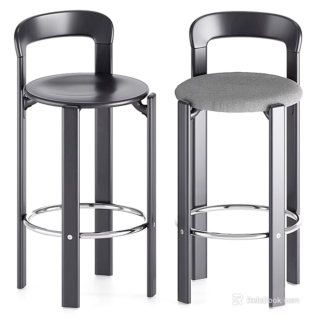 Modern Bar Stools With Metal Frame Round Padded Seat In Black And Grey 3d model 