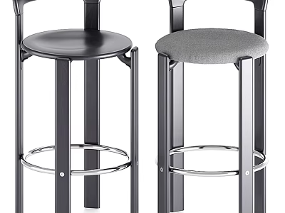 Modern Bar Stools With Metal Frame Round Padded Seat In Black And Grey 3d model