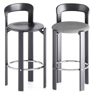 Modern Bar Stools With Metal Frame Round Padded Seat In Black And Grey 3d model