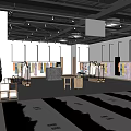 Modern Clothing Store Interior With Hanging Colorful Garments Mannequins And Display Tables