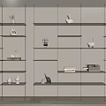 Modern Shelving Unit With Wooden Shelves Metal Frames Decorative Items Books And Sculptures