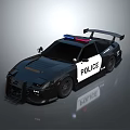 Modern Black Police Car With Flashing Lights Rear Spoiler And POLICE Logo Design