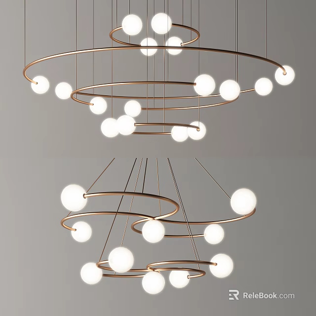Modern Chandelier Design With Multiple Round Bulbs And Metallic Circular Frames 3d model