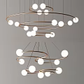 Modern Chandelier Design With Multiple Round Bulbs And Metallic Circular Frames 3d model