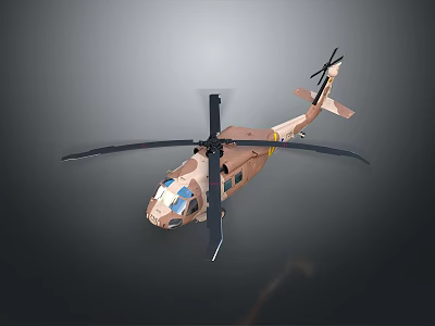 Military Helicopter With Main Rotors Tail Rotor And Camouflage Body Design 3d model