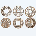 New Chinese Style Flower Window Round Landscape Window Grillage Window Landscape Pane Wooden Grillage Window Ancient Building Window Split Window Component 3d model