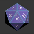 Purple Icosahedral Die With Numbers And Shiny Surface On Dark Background