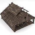Traditional Wooden House With Sloped Roof And Exposed Wooden Beams Design