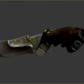 Exquisite Decorative Knife With Golden Patterns On Blade And Brown Wooden Handle