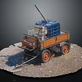 Homemade Cart With Cannon Barrel Blue Crates And Orange Wheels On Gravel