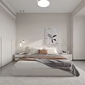 Modern Bedroom Interior With Bed White Quilt Bedside Tables Framed Artworks And Built In Wardrobe