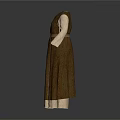 Casual Brown Long Sleeved Dress With Beige Inner Layer And Waist Belt For Everyday Use