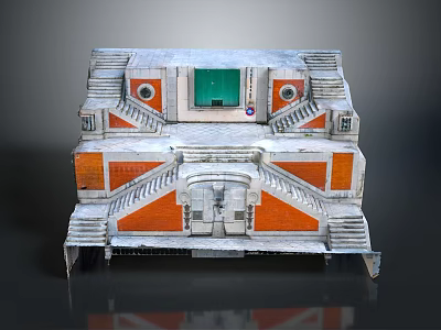 Modern Building Structure With Steps Green Window And Orange White Panels 3d model