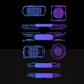 Modern Geometric Line Sculpture Carving With Neon Blue Purple Lighting And Tech Style