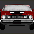 Classic Red Muscle Car With Glossy Black Stripes And Sleek Exterior Design