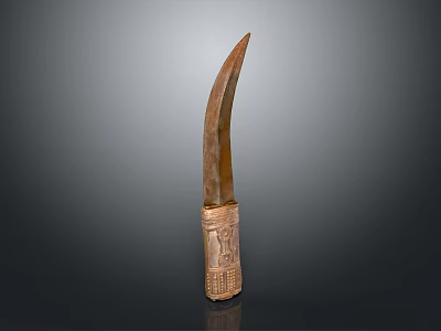 Ancient Handcrafted Weapon Knife With Curved Blade And Intricate Carved Handle 3d model