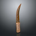 Ancient Handcrafted Weapon Knife With Curved Blade And Intricate Carved Handle
