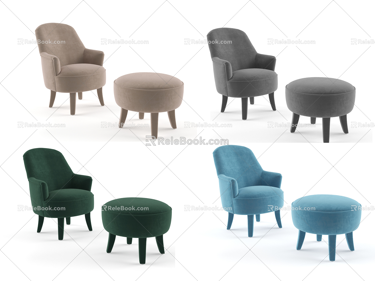 Modern Sofa Chair Armchair Footstool Combination 3d model