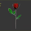Red Rose Plant With Green Stem Fresh Leaves On Gray Background