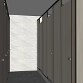 Public Toilet With Light Colored Stalls Black Frames And Modern Clean Design